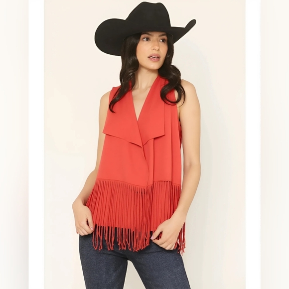 CHICHO'S Orange Fringed Vest  Siz 1 Western - Picture 1 of 5